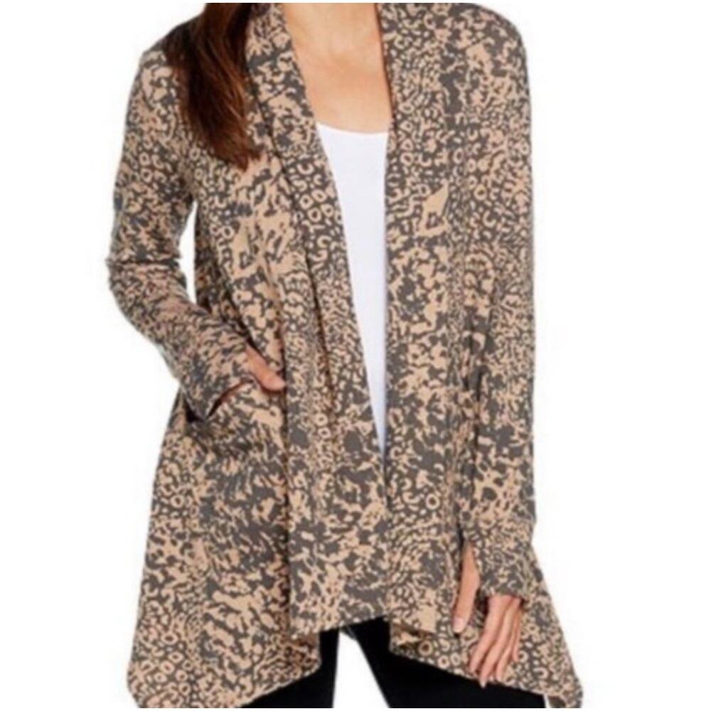 Cuddl Duds Comfortwear French Terry Cascade‎ Open Front Cardigan Size Small